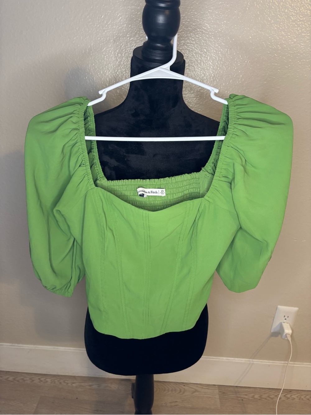 Abercrombie & Fitch Lime Green Puff Sleeve Square Neck Blouse
